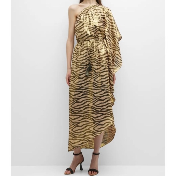 NWOT Figue Maisie Metallic One Shoulder Dress Sz S - Picture 9 of 9